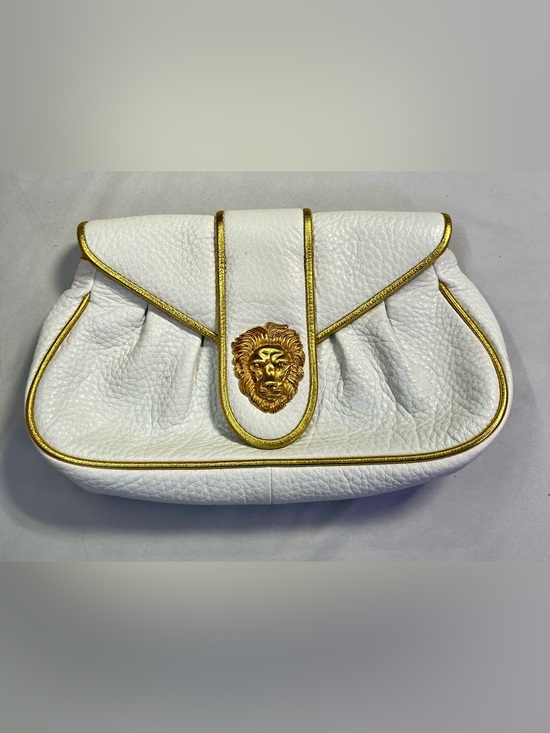 Dooney & Bourke Handbags - RARE Vintage White Dooney & Bourke Hayden Clutch Purse Pebbled Leather Gold Lion